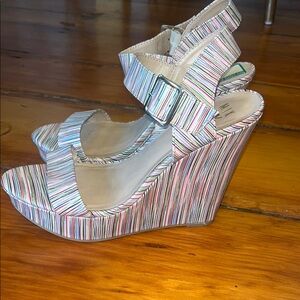 Mix No. 6 Multicolor Striped Wedge Sandals